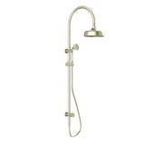 York Twin Shower With White Porcelain Hand Shower Aged Brass