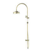 York Twin Shower With White Porcelain Hand Shower Aged Brass