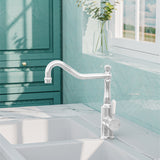 York Kitchen Mixer Hook Spout With White Porcelain Lever Brushed Nickel