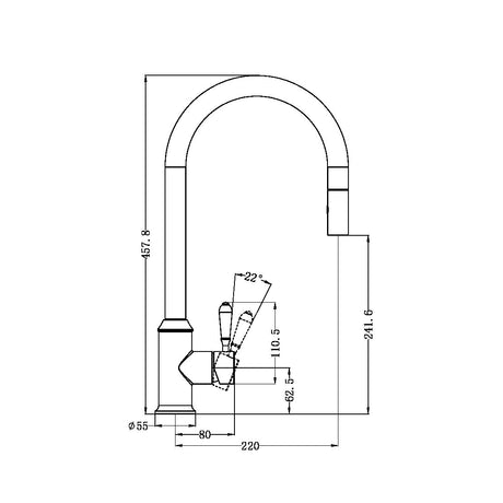 York Pull Out Sink Mixer With Vegie Spray Function With White Porcelain Lever Aged Brass