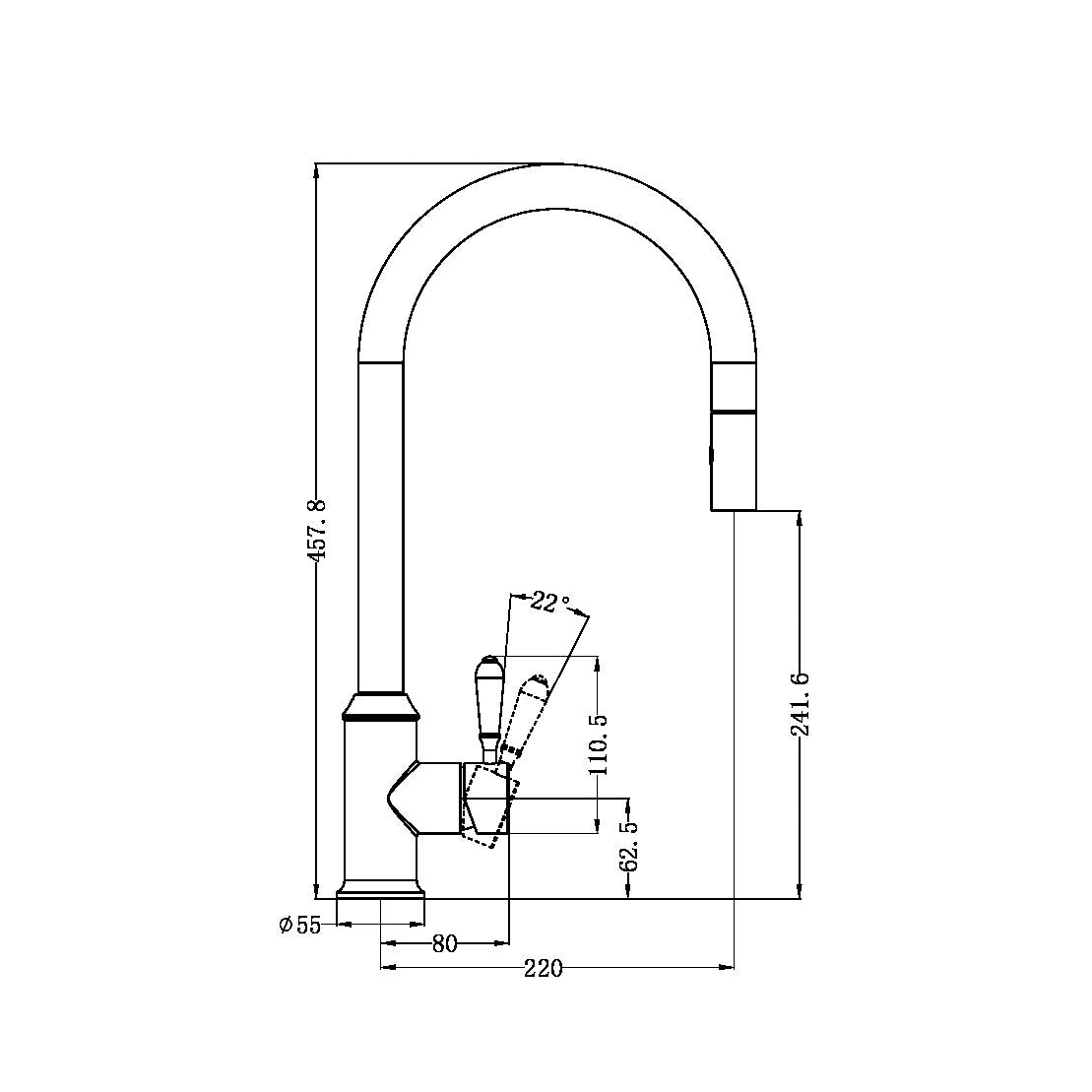 York Pull Out Sink Mixer With Vegie Spray Function With Metal Lever Matte Black