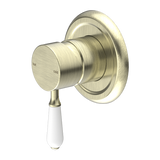 York Shower Mixer With White Porcelain Lever Aged Brass