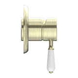 York Shower Mixer With White Porcelain Lever Aged Brass
