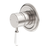 York Shower Mixer With White Porcelain Lever Brushed Nickel
