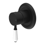 York Shower Mixer With White Porcelain Lever Matte Black