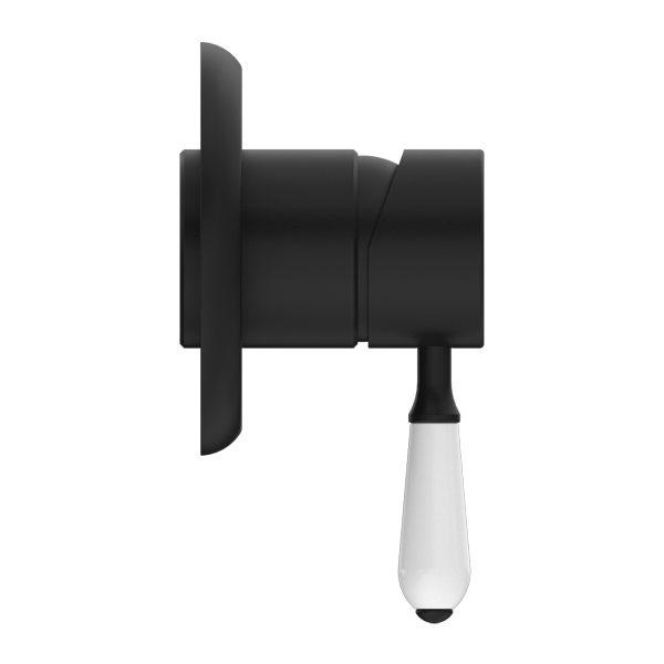 York Shower Mixer With White Porcelain Lever Matte Black