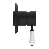 York Shower Mixer With White Porcelain Lever Matte Black
