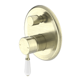 York Shower Mixer With Divertor With White Porcelain Lever Aged Brass
