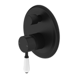 York Shower Mixer With Divertor With White Porcelain Lever Matte Black