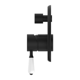 York Shower Mixer With Divertor With White Porcelain Lever Matte Black