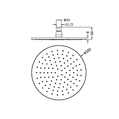 250mm Round Shower Head Brushed Gold
