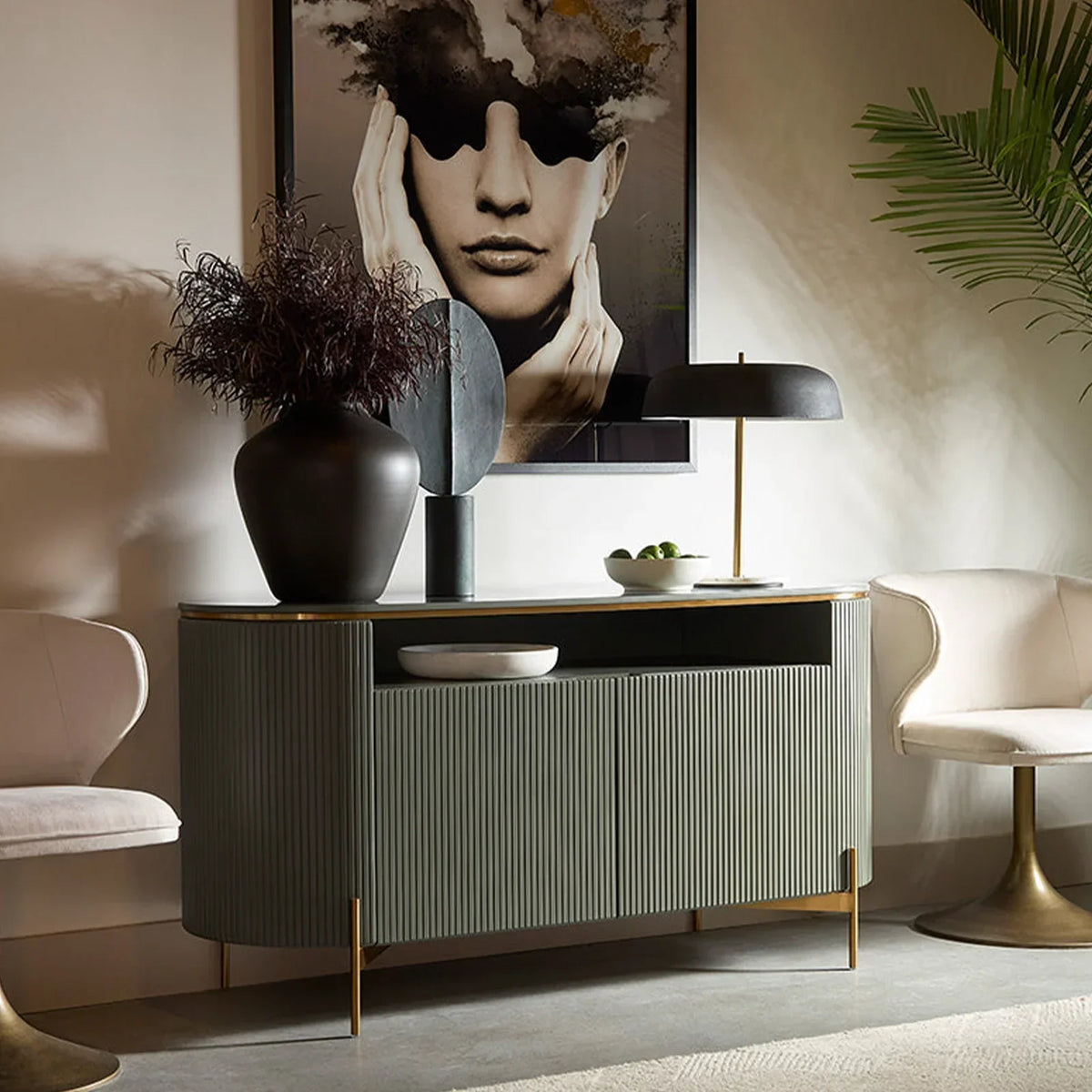 Panoso Curved Sideboard Luxury Buffet Cabinet With Gold stainless steel legs