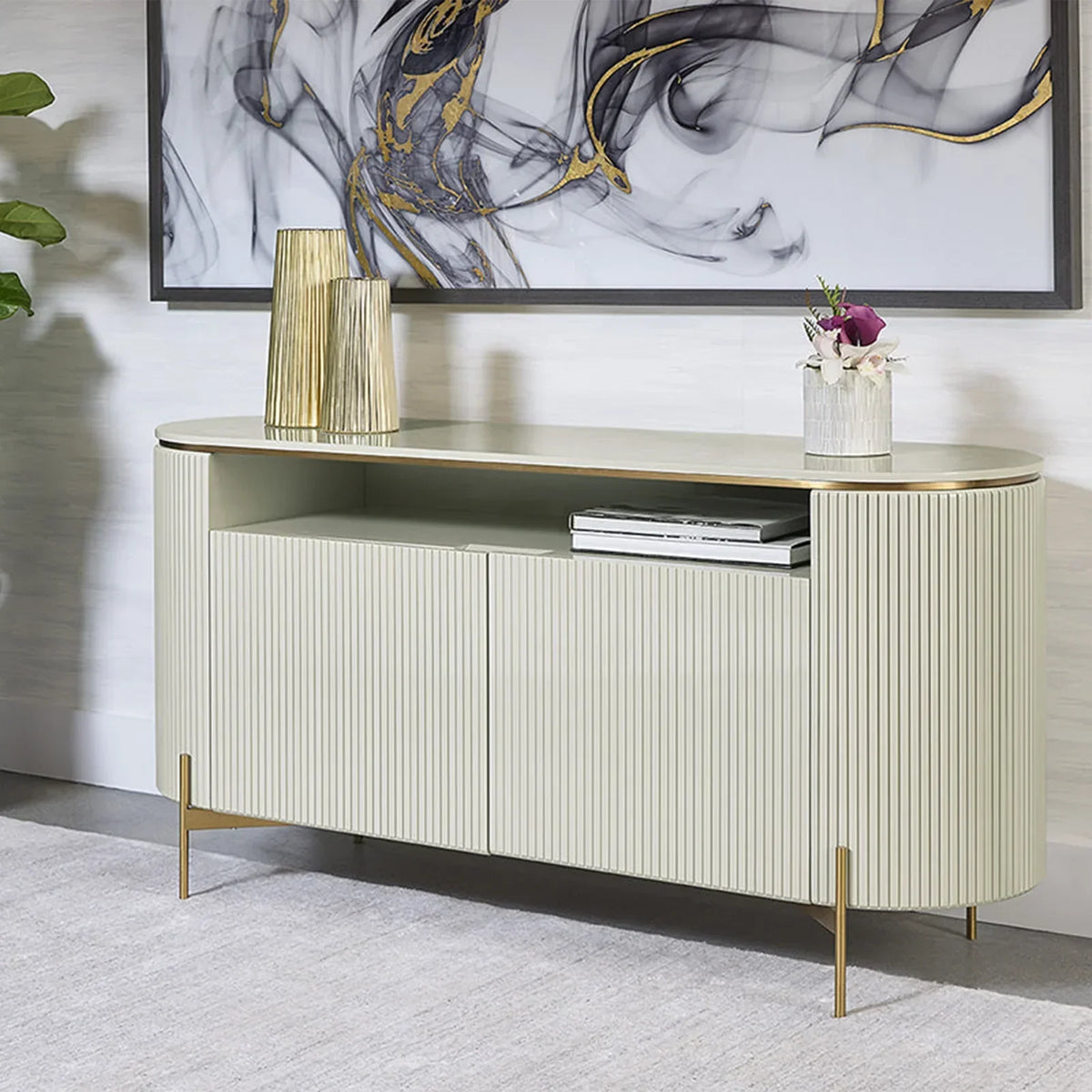 Panoso Curved Sideboard Luxury Buffet Cabinet With Gold stainless steel legs
