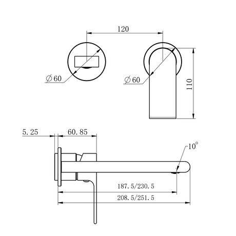 Bianca Wall Basin/Bath Mixer Separate Back Plate 230mm Trim Kits Only Gun Metal