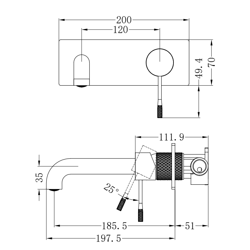 Opal Wall Basin/Bath Mixer 185mm Brushed Nickel