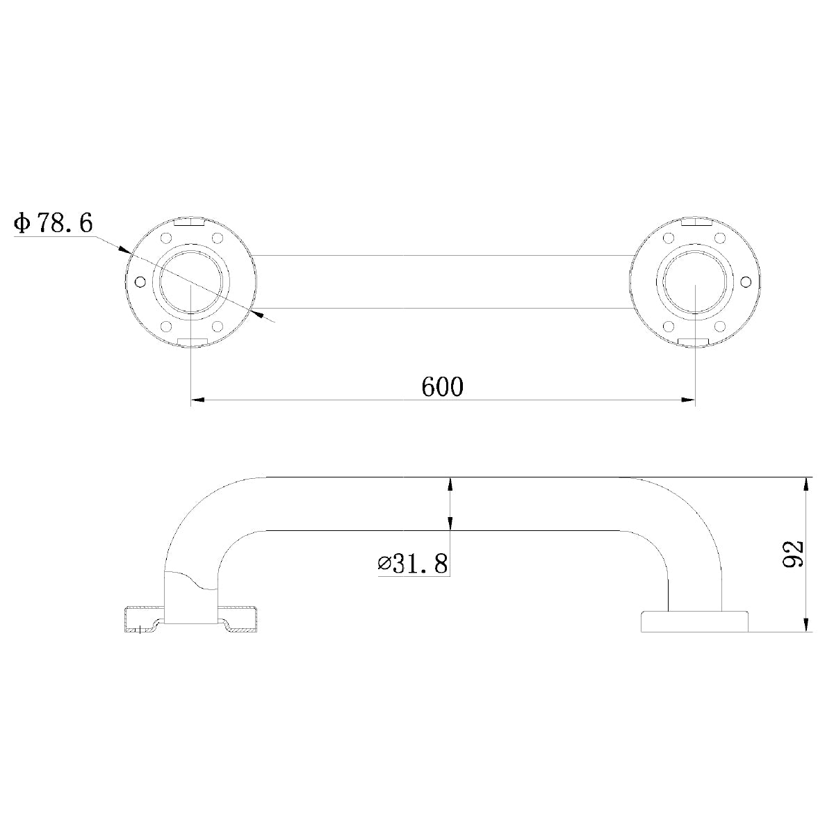 CLASSIC CARE SS304 600MM GRAB BAR (CONCEALED FIXING) CHROME