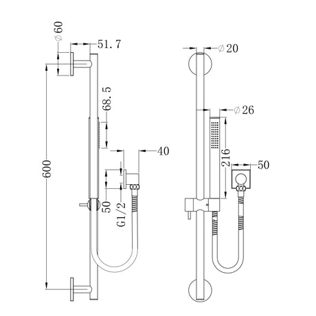 Dolce Shower Rail With Slim Hand Shower Chrome