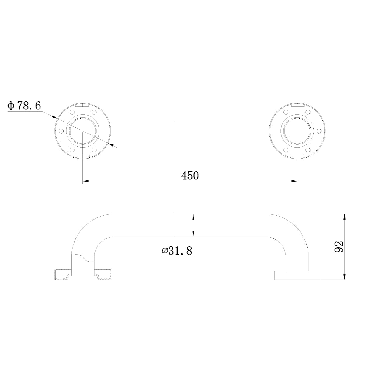CLASSIC CARE SS304 450MM GRAB BAR (CONCEALED FIXING) CHROME