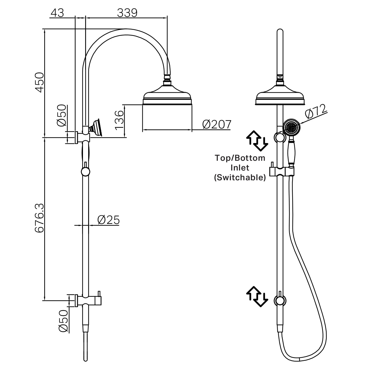 York Twin Shower With Metal Hand Shower Brushed Nickel