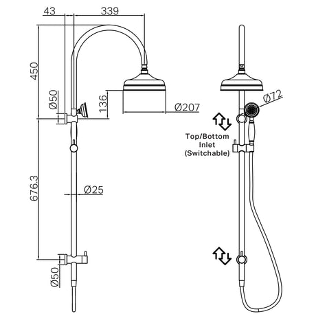 York Twin Shower With Metal Hand Shower Brushed Nickel