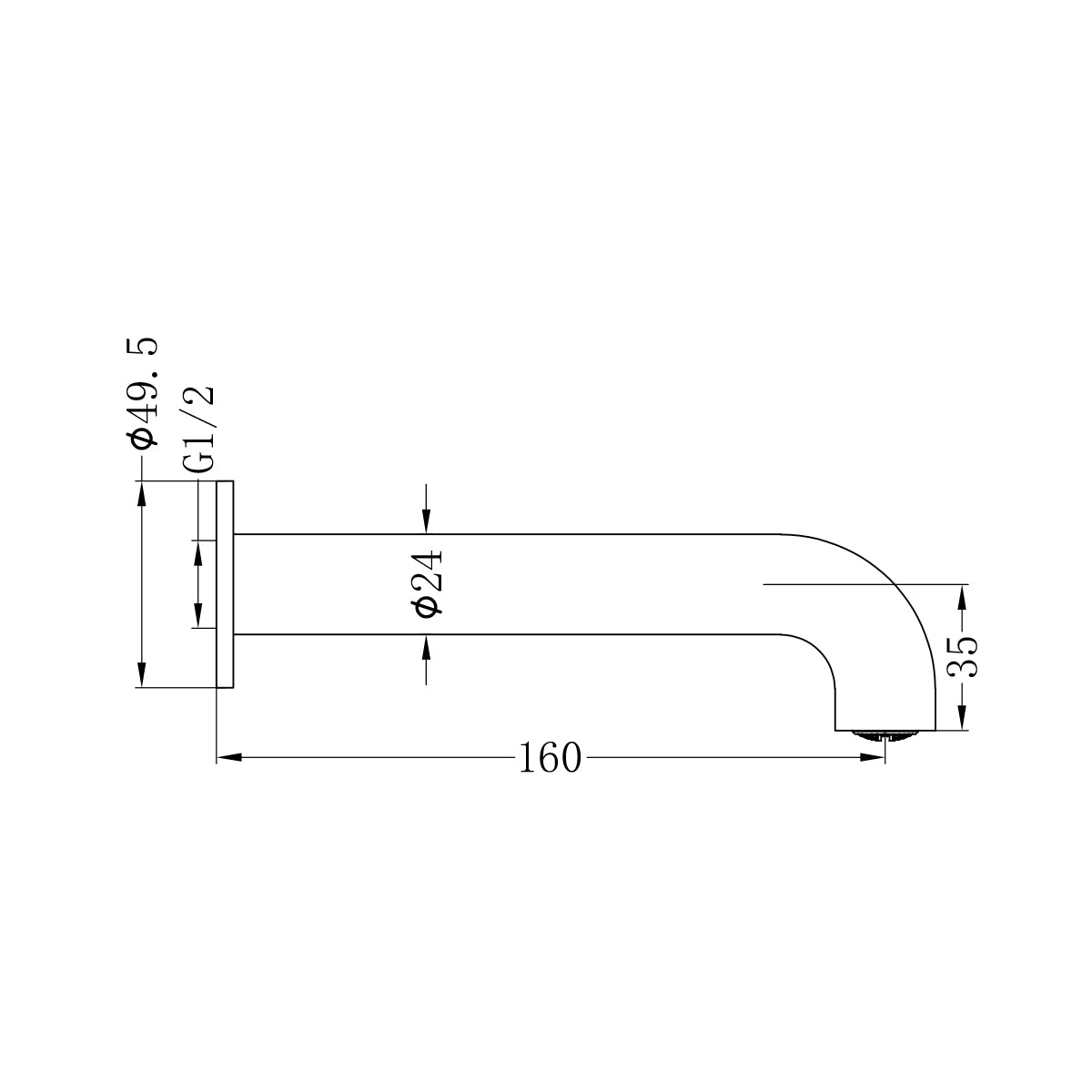 Mecca Basin/Bath Spout Inlet G1/2 Only 160mm Chrome