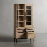 Sullivan Glass-Door Bookcase Wood Display Cabinets with File Drawer Base