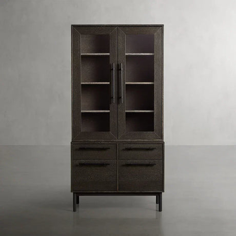 Sullivan Glass-Door Bookcase Wood Display Cabinets with File Drawer Base