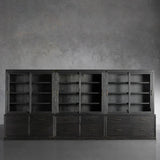 Tremont Large Modular Tall Cabinets Solid Wood  Bookcases with Sliding Glass Doors