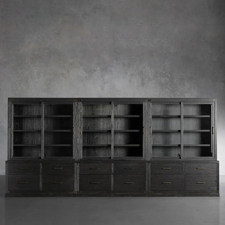 Tremont Large Modular Tall Cabinets Solid Wood  Bookcases with Sliding Glass Doors