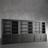 Tremont Large Modular Tall Cabinets Solid Wood  Bookcases with Sliding Glass Doors