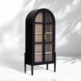 Hattie Wright Mediterranean Glass Door Display Cabinets Wood Living Dining Room Tall Cabinets