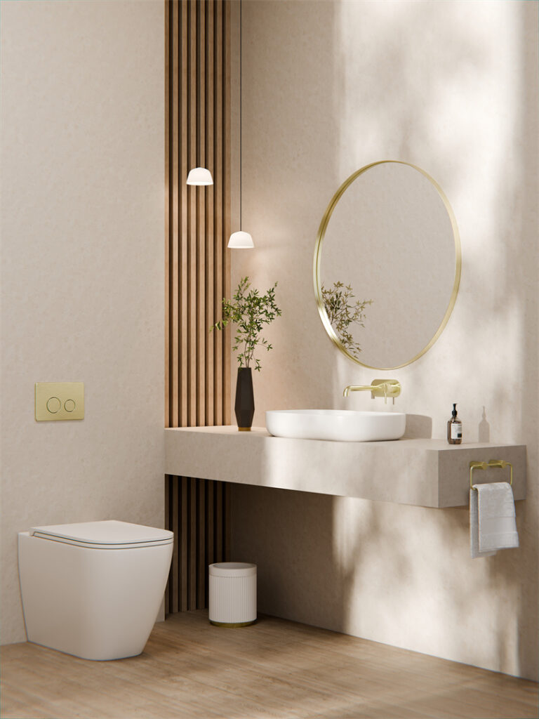 Zen Ss316l Wall Basin/Bath Mixer 185mm Spout Brushed Gold