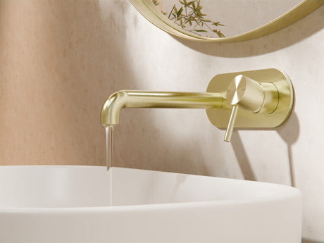 Zen Ss316l Wall Basin/Bath Mixer 185mm Spout Brushed Gold