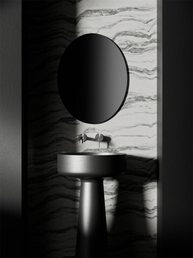 Zen Ss316l Wall Basin/Bath Mixer Separate Back Plate 185mm Spout Brushed Nickel