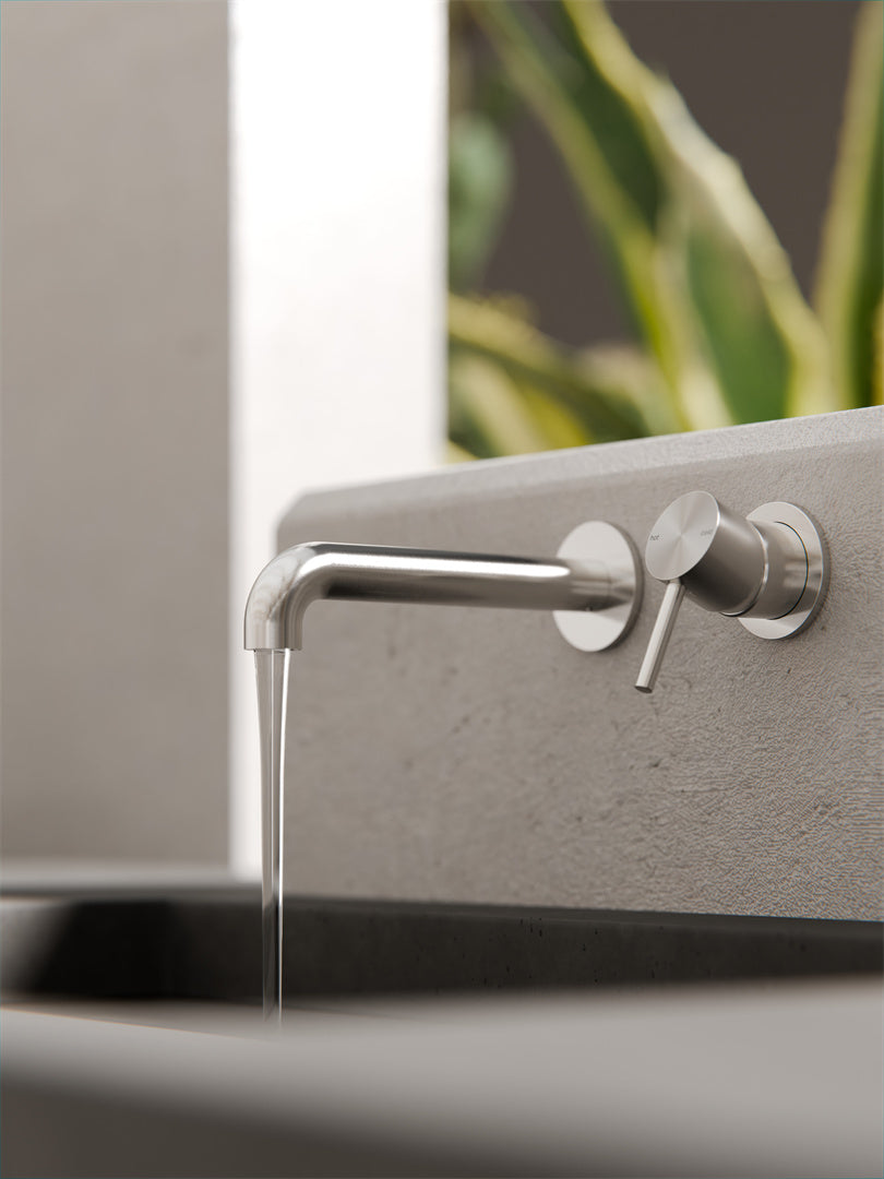 Mecca Wall Basin Mixer Separate Back Plate 185mm Spout Matte White
