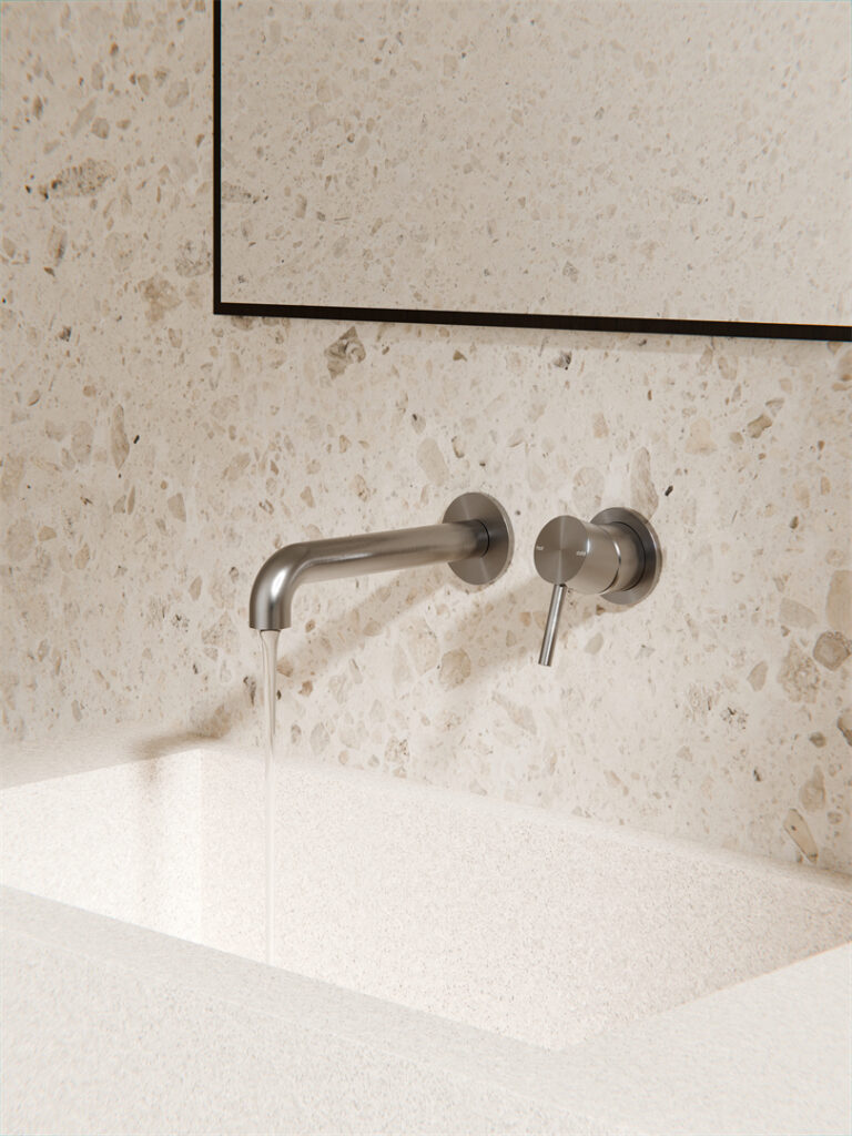 Zen Ss316l Wall Basin/Bath Mixer Separate Back Plate 185mm Spout Graphite