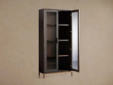 Malone Textured Leather Tall Display Cabinet Wood Storage Cabinet with Glass Doors