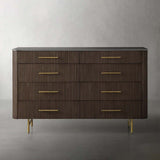 Finnley Wood Eight-Drawer Dresser with Marble or Bluestone Top Rural Chest Of 8 Drawers Cabinet
