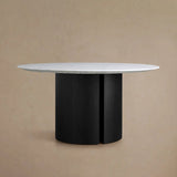 Saint Germain Round Marble Top Dining Table With Wood Dauphine Base