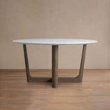 Saint Germain Carrara Marble Top Round Dining Table With Wood Rennes Base