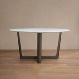 Saint Germain Round Marble Stone Dining Table with Rennes Metal Base