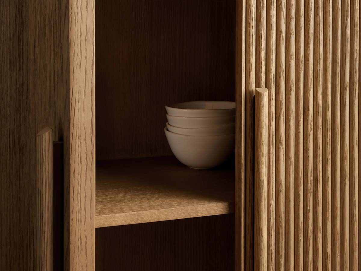 Astor Reeded Oak Tall Cabinet Living Room Bedroom Wood Storage Cabinet