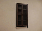 Malone Textured Leather Tall Display Cabinet Wood Storage Cabinet with Glass Doors