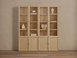 Nason Modular Glass Display Cabinets Oak Wood Tall Cabinets Large Bookcase with Integrated LED Lighting