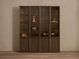Nason Modular Glass Display Cabinets Oak Wood Tall Cabinets Large Bookcase with Integrated LED Lighting