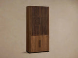 Piermont Modular Reeded Tall Display Cabinet Black Walnut Bookcase with Bronze Plinth Base