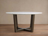 Saint Germain Round Marble Stone Dining Table with Rennes Metal Base