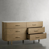 Danny Wood Six-Drawer Dresser with Marble Top Chest Of 6 Drawers Storage Cabinet