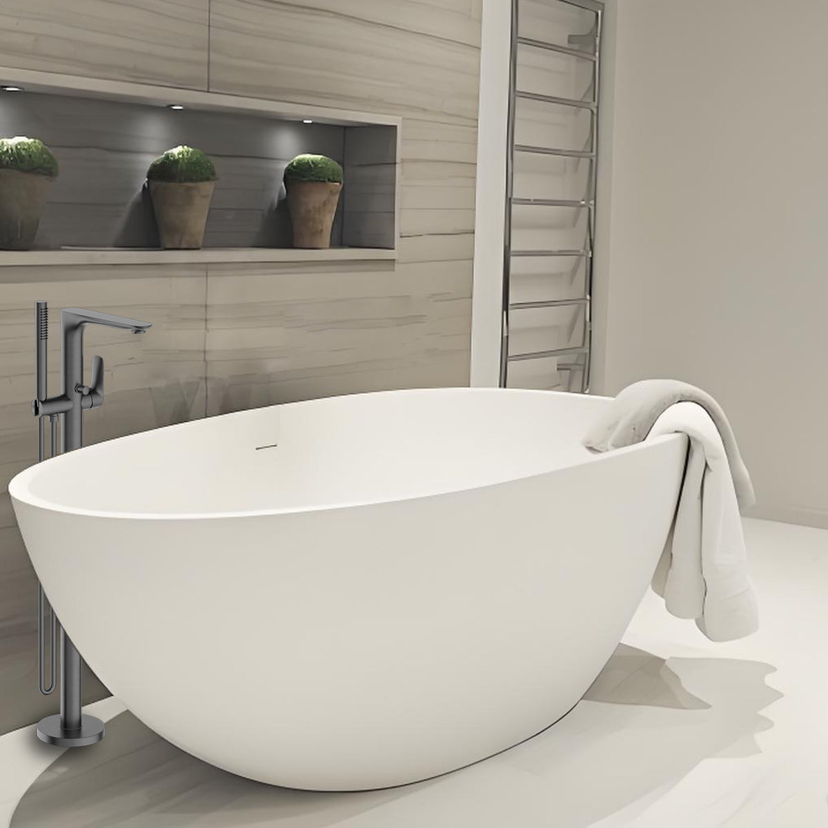 Bianca Freestanding Bath Mixer With Hand Shower Gun Metal