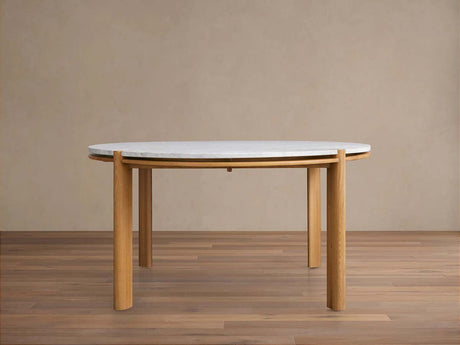 Pyet 48" Round Carrara Marble Top Dining Table with Oak Base